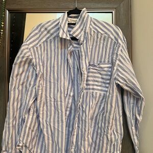 beachlunchlounge Women's Blue and White Striped Button Down Shirt